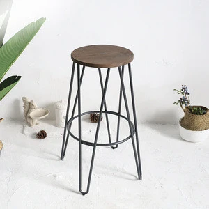 Best price vintage industrial style round metal bar stool with wooden seat