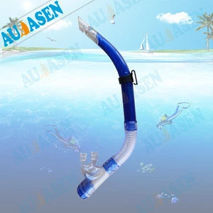 blue&transparent semi-dry silicone swimming snorkel, diving equipment