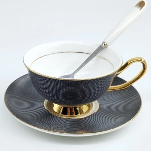 Bone China black coffee cups with saucer 200ml ceramic tea cup with dish