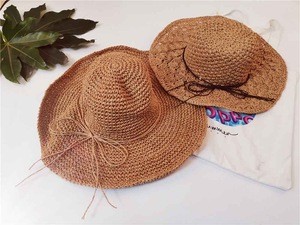 bowknot tied wax cord decor female beach hat Oversized cornice and straw hat