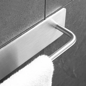 brushed nickel 304 stainless steel adhesive towel bar with hooks