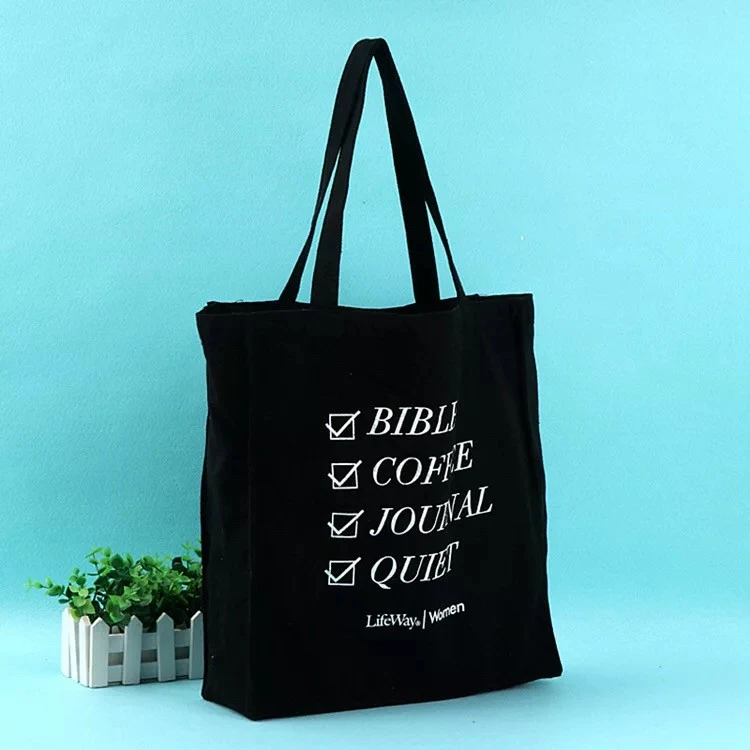 BSCI Certified Factory Black cotton shopping bag reusable canvas tote bag with printing