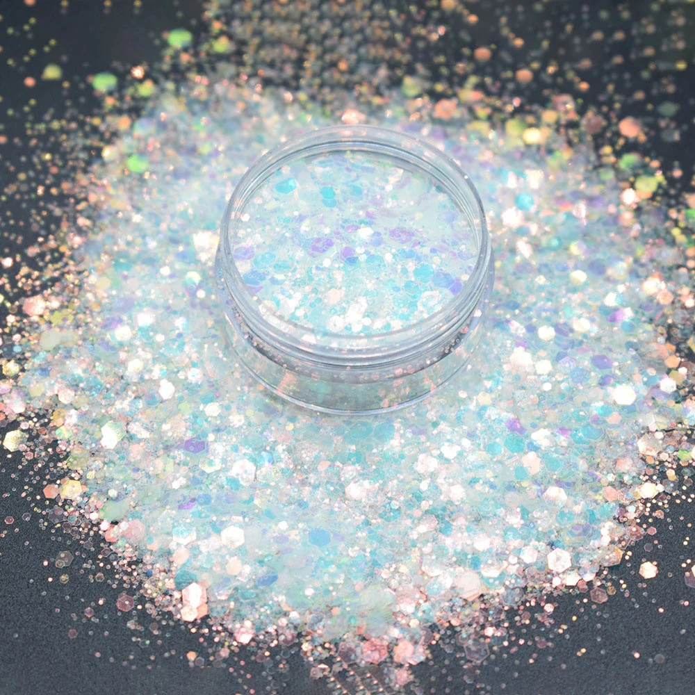 Bulk Polyester Opal Mix Iridescent Nail Glitter Sequins Chunky Glitter for Nails, Cosmetics, Crafts, Tumblers, Body Art