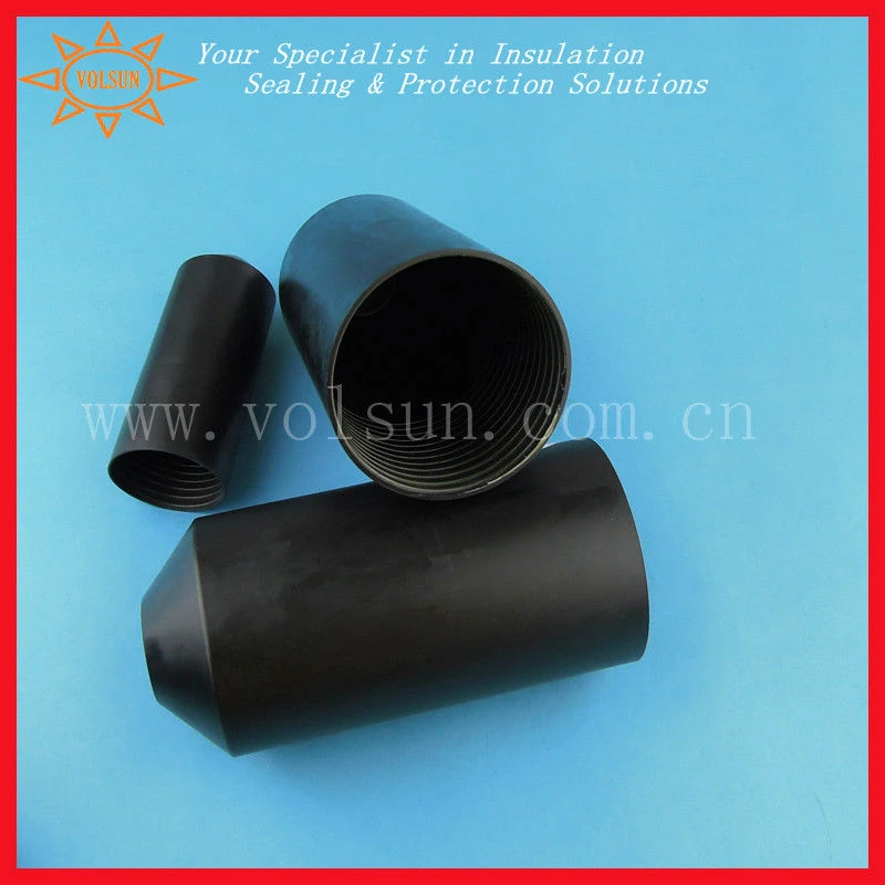 Cable terminal sealing heat shrinkable end cap with glue