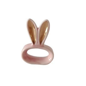 cheap handmade Porcelain White pink rabbit Napkin Ring