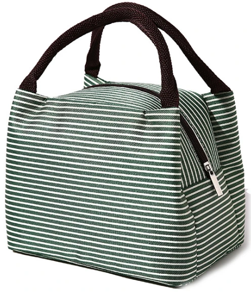 Cheap hot selling oxford tote lunch bag insulated cooler bag outdoor striped lunch bag for girls