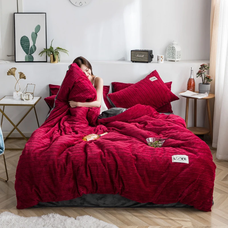 Cheap Solid Color Bedding Set, Stock Velvet Bedding Comforter Sets/