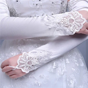 China factory wholesale white long lace bride glove satin wedding gloves bridal MGB12