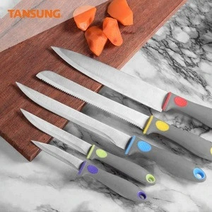 Chinese Professional Cheap 6Pcs Colorful Stainless Steel Kitchen Knife Set with Block