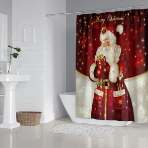 christmas santa bathroom fabric shower curtains, waterproof bath curtain 4pcs a set