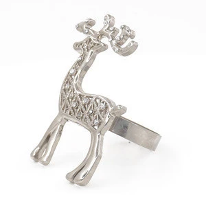 Christmas Table Decorative Hollow Silver Reindeer Deer Metal Napkin Rings With Diamond