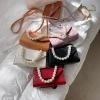 Classic pearl handle solid color pu leather hand bags women shoulder sling ladies handbag fall purses