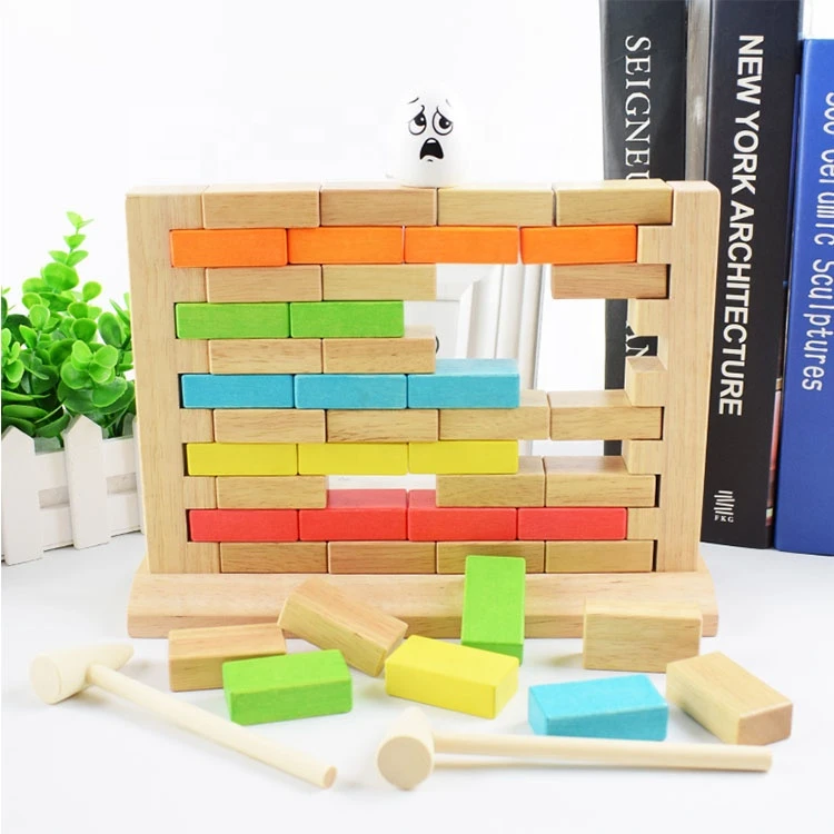 Colorful Educational Custom Stacking Board Math Games Wooden Tumbling Tower Domino Blocks Set