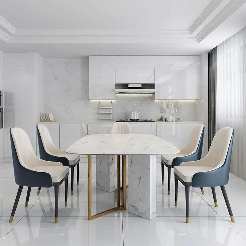 contemporary dining room furniture dining tables and chairs set marble top dining table stainless steel stand wooden chairs