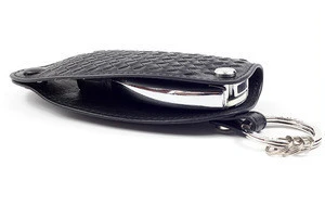 Cowhide durable leather mens car key case with hook