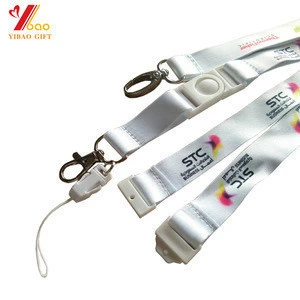 Custom business logo white lanyards sublimation heat transfer printing neck strap lanyard with quick release buckle metal hook