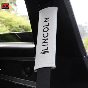 Custom Logo Carbon fiber Black Leather Safety Seat Belt Covers for Lincoln Car Accessories