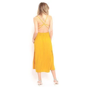 Custom Oem Yellow Clothing Camisole Dress Style Summer Dresses Women Lady Elegant