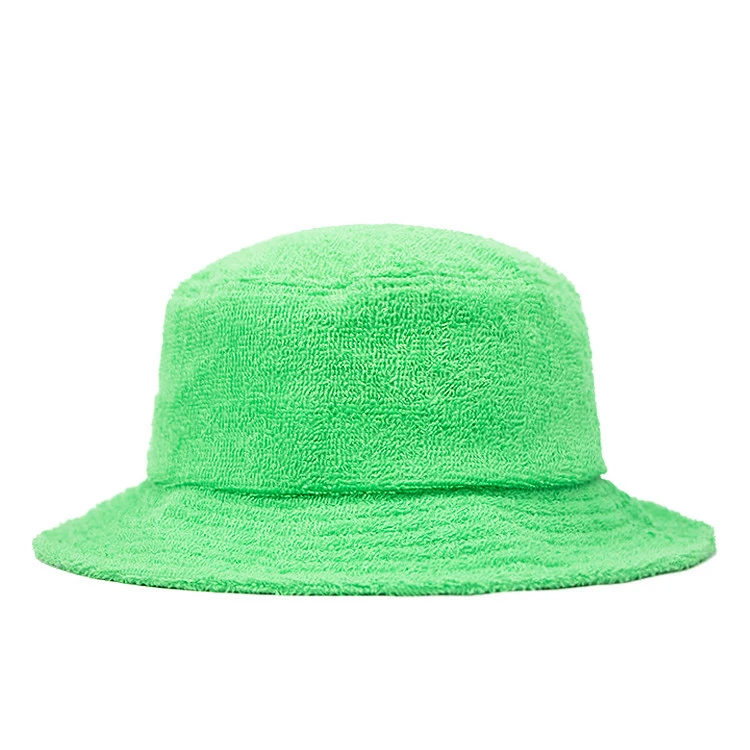 custom terry towel embroidery logo green bucket hat