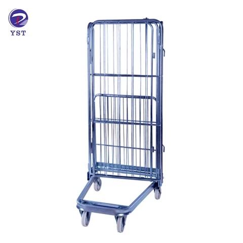 Custom YST warehouse galvanized industrial foldable wire mesh rolling cage trolley