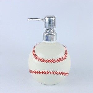 Customized Bathroom Accessories Sets Baseball Design Ceramic Gargle Tumbler Cup Lotion Dispenser Toothbrush Holder Soap Dish