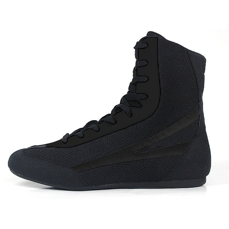 Customized martial arts indoor training black high top Men Lace Up Wrestling Boots for Boxing Shoes