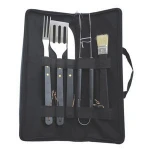 Dark Wood Handle for 5pcs BBQ Tools With black Bag