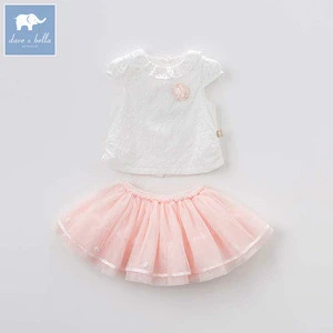 DB6952 dave bella summer baby princess tops+skirt 2 pcs suit children lovely clothes high quality girls clothing sets