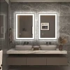 Decorative Rectangular Matte Black Metal Frame Edge Light Bathroom Smart Mirror with Touch Screen