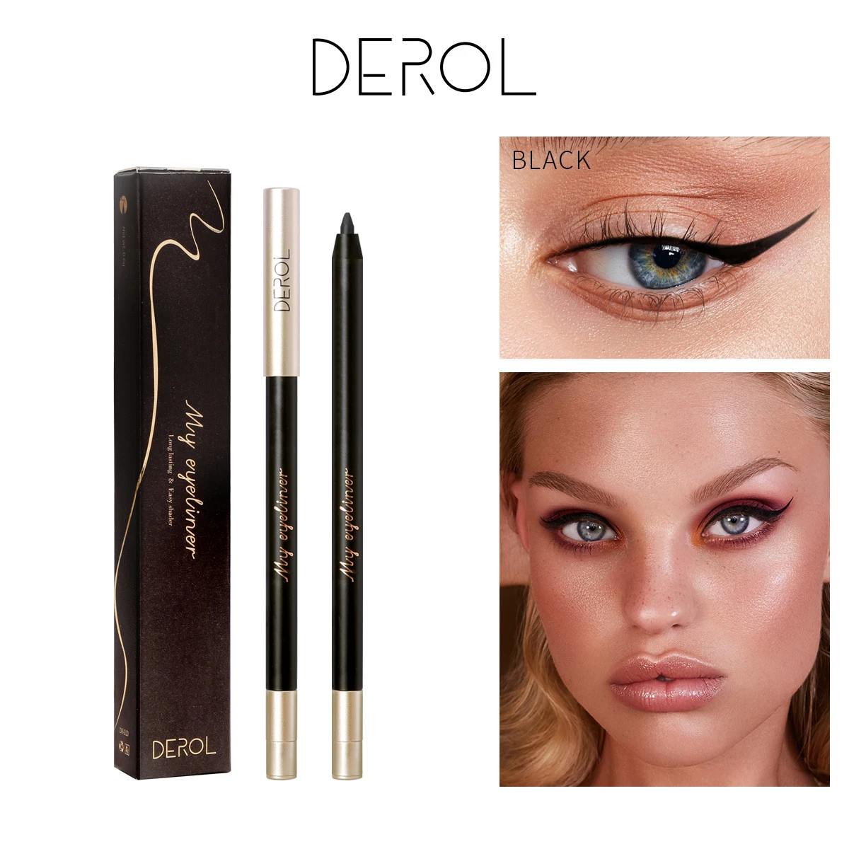 DEROL New 2021 wholesale professional cosmetics round eye liner tube persistent black brown waterproof eyeliner pencil