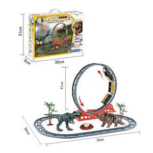 Dinosaur world race train track toys 78 length electric racing track toys palatic slot race track toys  for kids