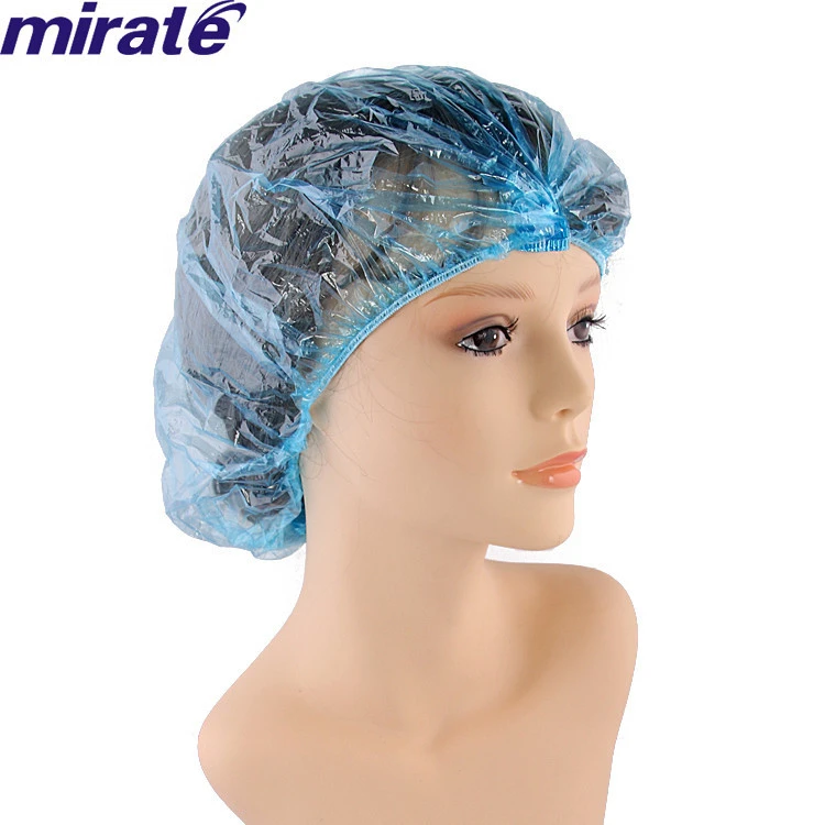 Disposable Hair Shower Cap PE Pleated Anti Dust Hat Hotel Salon Supplies Set Blue PE Bouffant Shower Caps