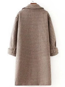 Double-Breasted Houndstooth Woollen Blend Coat
