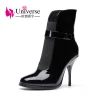 E186 Plus Size Patent Leather Thin Heel Women Shoes Ankle Boots