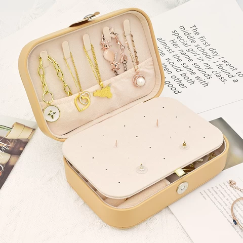 Eco-friendly PU leather box Mini portable jewelry storage box Exquisite large capacity luxury  Multi-layer earring necklace box