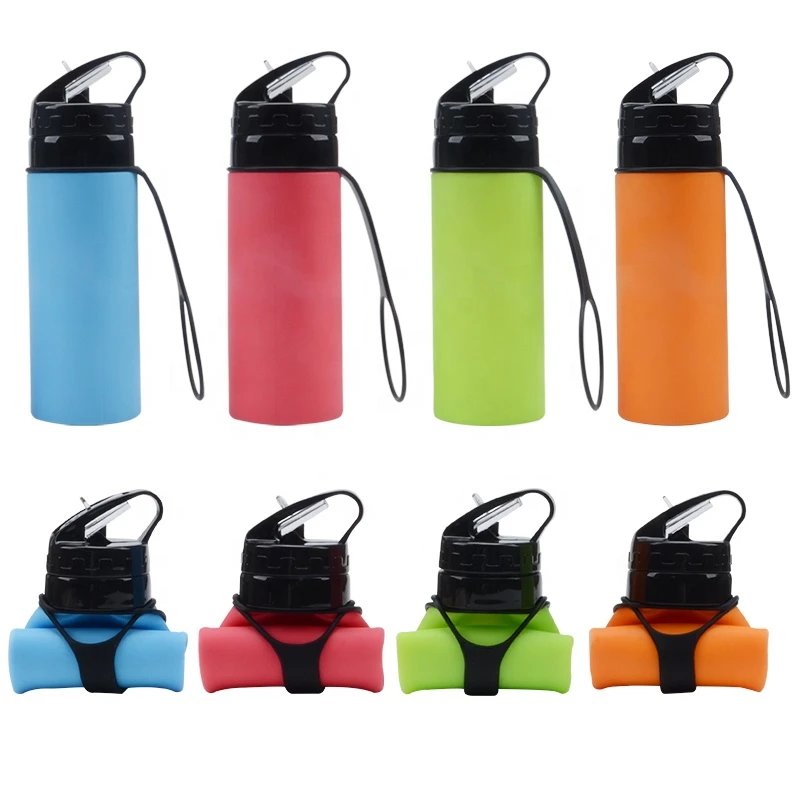 Eco-friendly squeeze collapsible reusable foldable travel silicone water bottle