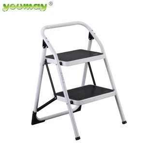 EN14183 Steel Folding step Ladder SF0202A A type with handrail and plastic step foldable stool
