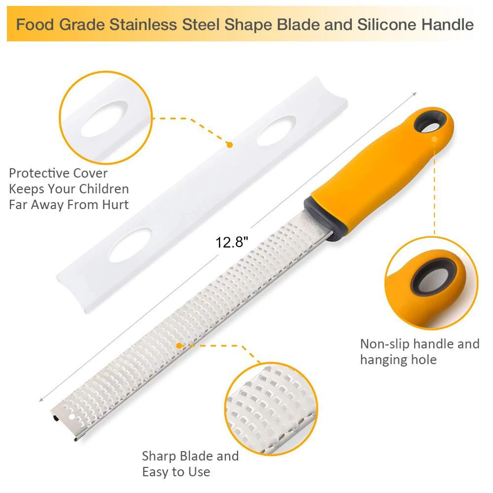 Ergonomic Non-Slip Grip Handle Stainless Steel Citrus Cheese Zester Lemon Peeler Chocolate Grater Cheese Grater