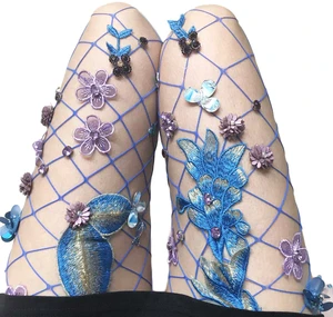 Europe USA Style High Quality Thigh Night Party Club Bar Fancy Sexy Fishnet Stockings with Flower