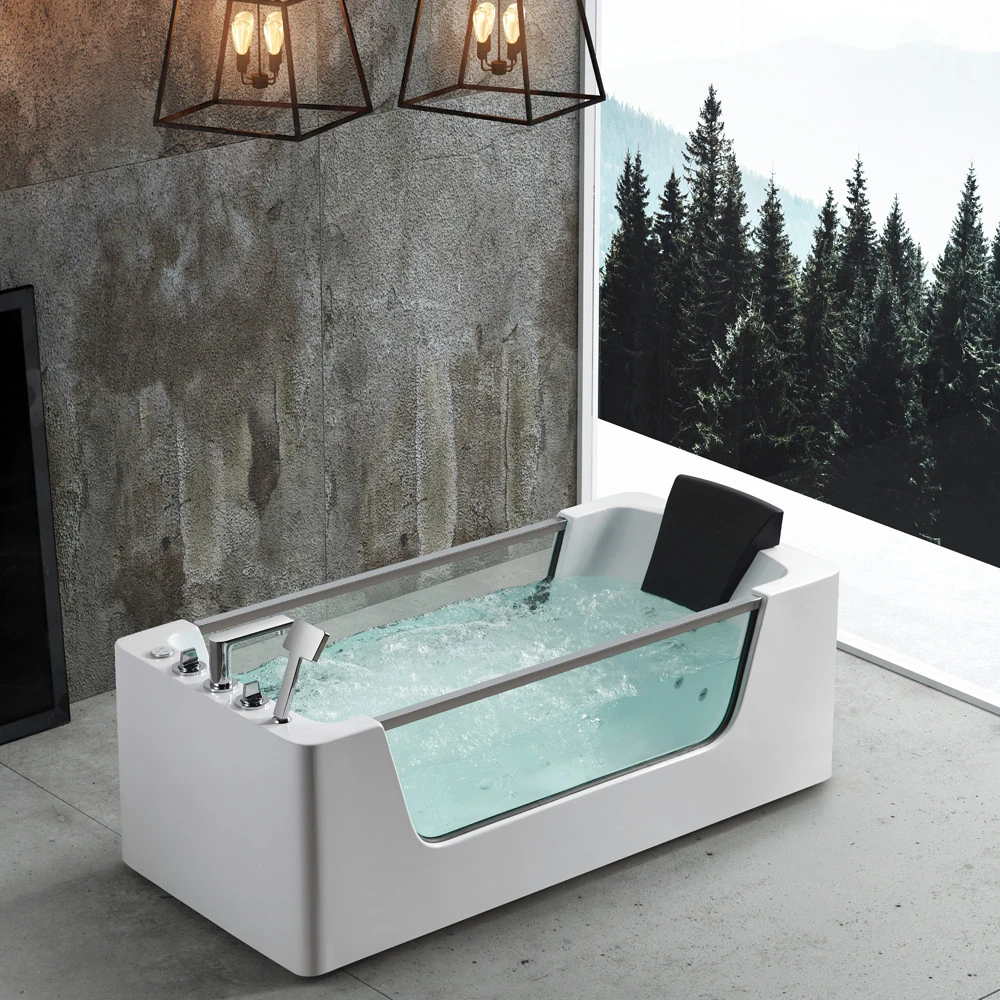 European quality acrylic and glass modern design massage bathtub with air bubble CE approved