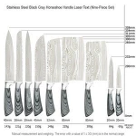 Factory 9pcs Stainless Steel Knife Set Wood Pattern Handle Gray Kitchen Knives Laser Pattern Chinese Cleaver 8" Chef Knife Set