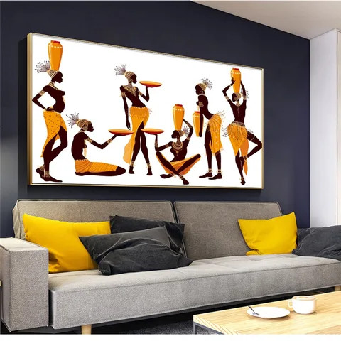 Factory custom Abstract African Woman Canvas Painting Modern Wall Art Posters Pictures for home Mural