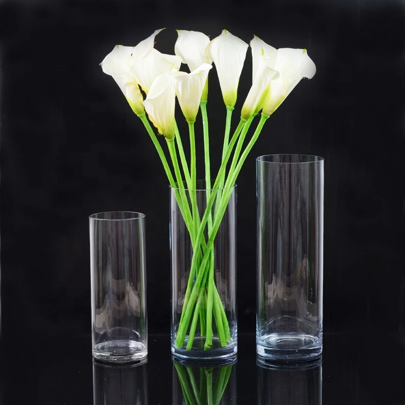 factory direct tall thick base hand blown glass cylinder vase