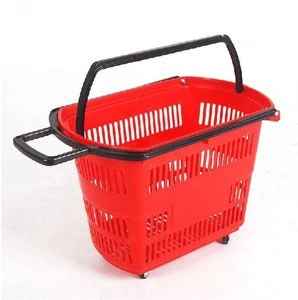 Factory Sale Plastic supermarket Shopping Basket with Wheels