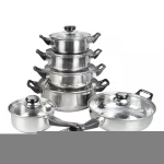 Factory Wholesale Cookware Set 12 Pcs Stainless Steel Cooking Pot With Non Stick Frying Pan