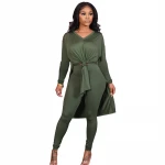 Fall/winter 2021 Amazon Cross-border Womens Dress Round Neck Solid Color Slit Leisure Long Sleeves Slim  Body  Suit  Base Shirt