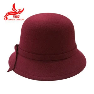 Fashionable winter maroon color simple classic party wool felt hat women