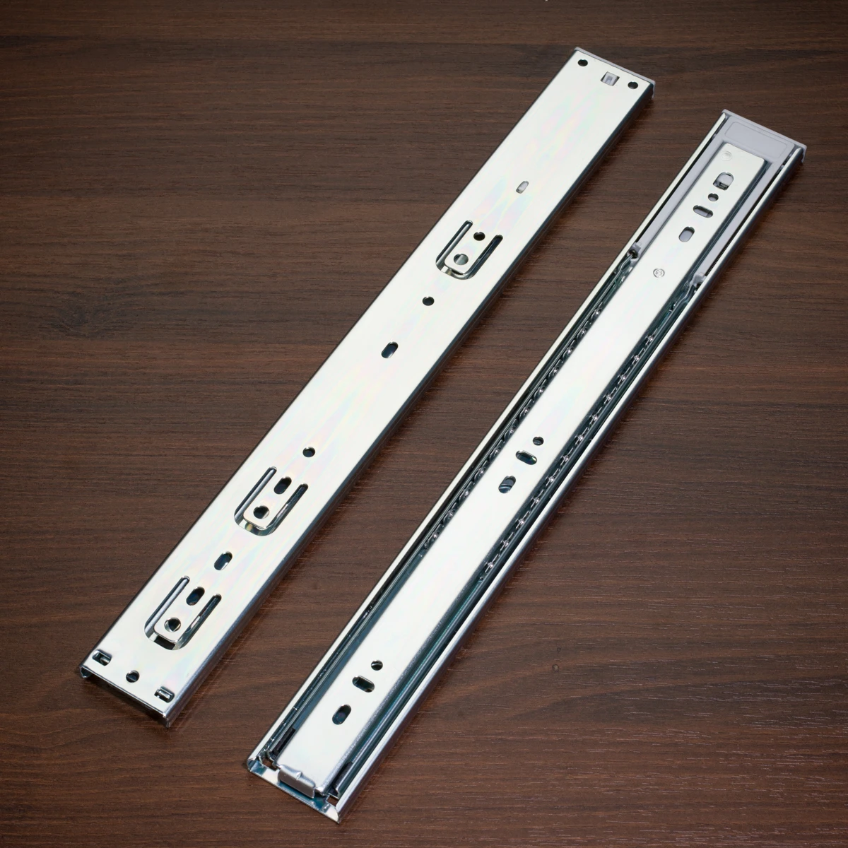 Foshan Supply 45mm full extension ball bearing soft close drawer slide rails with double spring mechanism