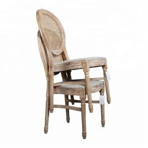 French oak wood rattan round back louis stackable dining chairs