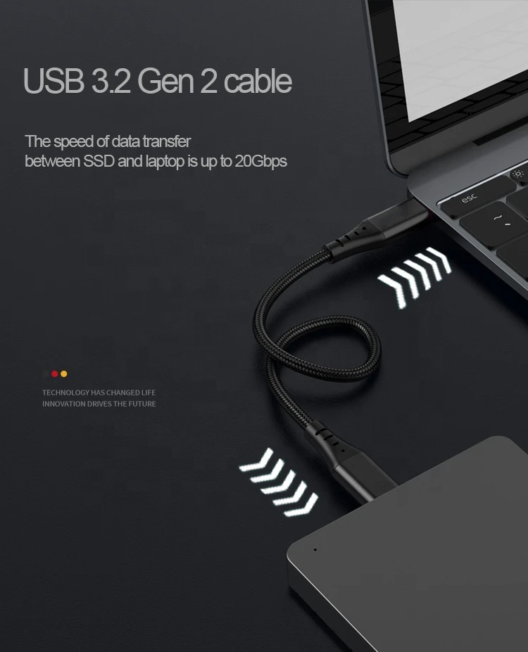 Full function E-mark 100W 10Gbps 20V/5A PD Fast Charging USB 3.1 C to C Type-C to Type-C USB 3.2 Gen 2 USB-C to USB-C Cable